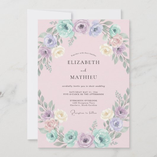Invitation Mariage Couronne Pastel Rose (Devant)