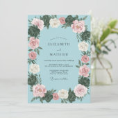 Invitation Mariage Couronne Rose Ciel (Debout devant)