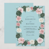 Invitation Mariage Couronne Rose Ciel (Devant / Derrière)