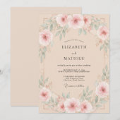 Invitation Mariage Couronne Rose Crème (Devant / Derrière)