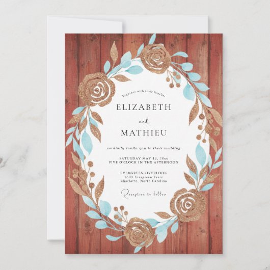 Invitation Mariage Couronne Rustique Aqua (Devant)