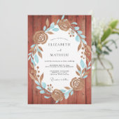 Invitation Mariage Couronne Rustique Aqua (Debout devant)
