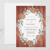 Invitation Mariage Couronne Rustique Aqua (Devant / Derrière)