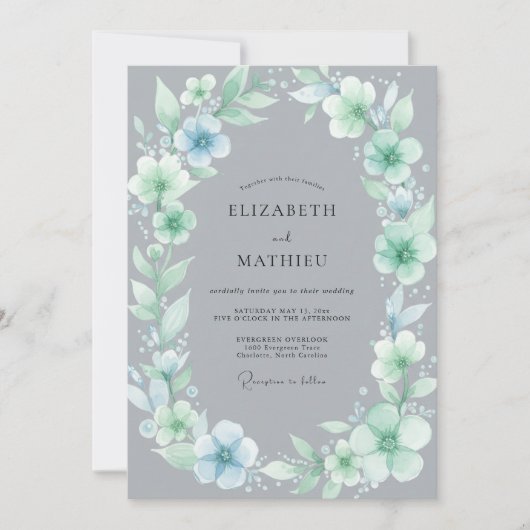 Invitation Mariage Couronne Slate Aqua (Devant)