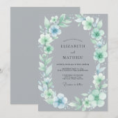 Invitation Mariage Couronne Slate Aqua (Devant / Derrière)
