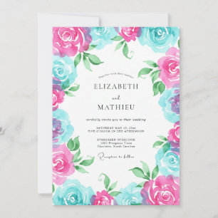 Invitation Mariage Couronne Turquoise Magenta