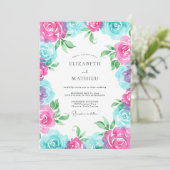 Invitation Mariage Couronne Turquoise Magenta (Debout devant)