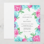 Invitation Mariage Couronne Turquoise Magenta (Devant / Derrière)