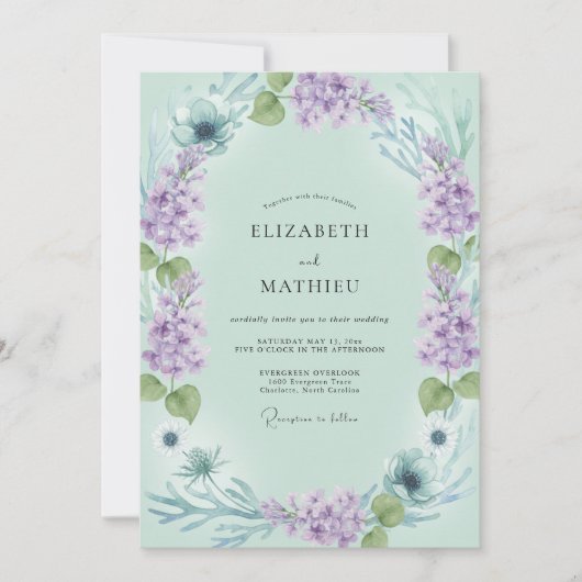 Invitation Mariage Couronne Violet Céladon (Devant)