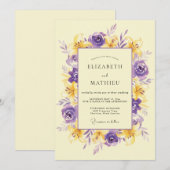 Invitation Mariage Couronne Violet Jaune (Devant / Derrière)