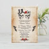 Invitation Mariage crâne Halloween sucre gothique Floral Invi (Debout devant)