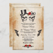 Invitation Mariage crâne Halloween sucre gothique Floral Invi (Devant / Derrière)