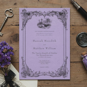Invitation Mariage crâne violet toile noire gothique vintage