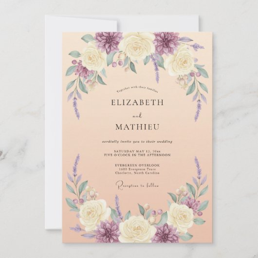 Invitation Mariage Créatif Fleuriste Lavande Crème (Devant)