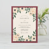 Invitation Mariage Crème Anémone Bordeaux (Debout devant)
