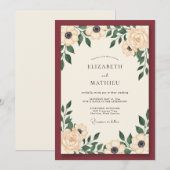 Invitation Mariage Crème Anémone Bordeaux (Devant / Derrière)