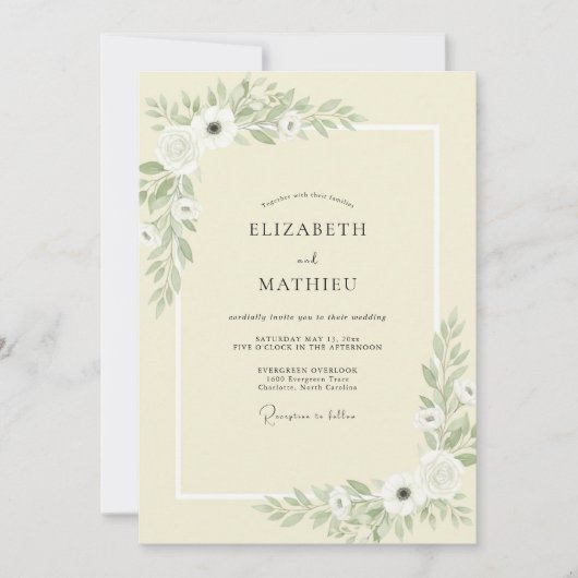 Invitation Mariage Crème Anémone Pétales (Devant)