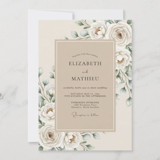 Invitation Mariage Crème Blanc Floraison Éthérée (Devant)