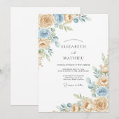 Invitation Mariage Crème Bleu Éthéré Fleur (Devant / Derrière)