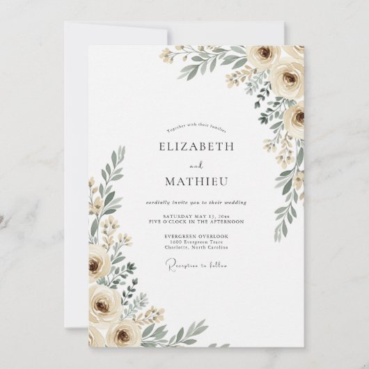 Invitation Mariage Crème Botanique Flourish (Devant)