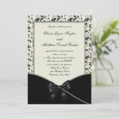 Invitation Mariage Crème de Damassé Noir d'Ivoire (Debout devant)