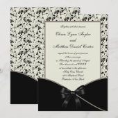 Invitation Mariage Crème de Damassé Noir d'Ivoire (Devant / Derrière)