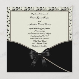 Invitation Mariage Crème de Damassé Noir d'Ivoire