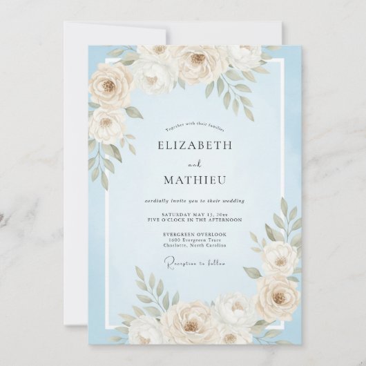 Invitation Mariage Crème de Feuille de Fleur (Devant)