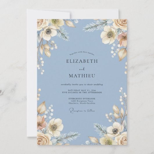 Invitation Mariage Crème de Fleur de Pervenche (Devant)