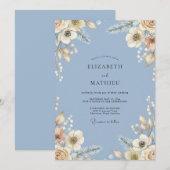 Invitation Mariage Crème de Fleur de Pervenche (Devant / Derrière)