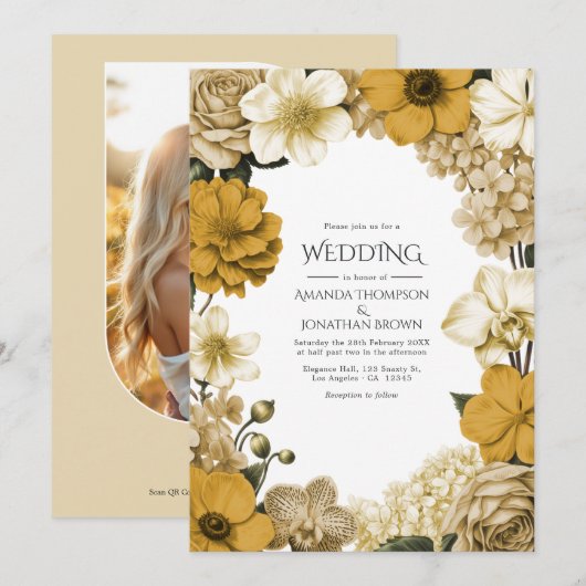 Invitation Mariage Crème de Melon, Flocons d'Oat Chauds et Fl (Devant / Derrière)