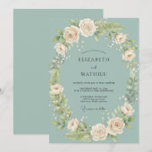 Invitation Mariage Crème de Rose Céladon (Devant / Derrière)