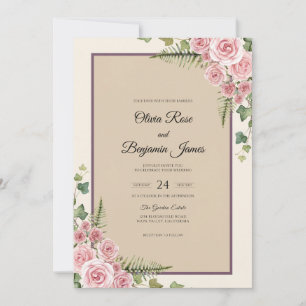 Invitation Mariage Crème de Rose et Vigne