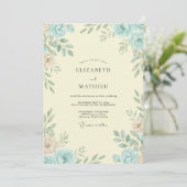 Invitation Mariage Crème d'Ivoire Azur Feuillu (Debout devant)