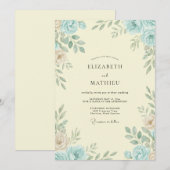 Invitation Mariage Crème d'Ivoire Azur Feuillu (Devant / Derrière)