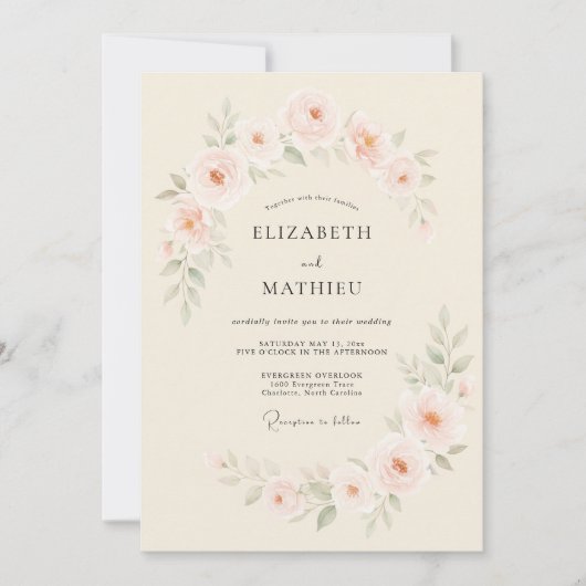 Invitation Mariage Crème Douce Fleur (Devant)