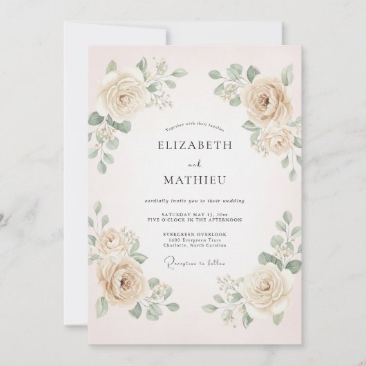 Invitation Mariage Crème Douce Romance Florale (Devant)