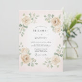 Invitation Mariage Crème Douce Romance Florale (Debout devant)