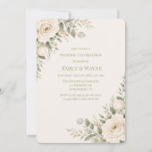 Invitation Mariage Crème et Vert Sauge avec Feuillage (Devant)