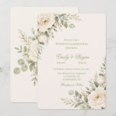 Invitation Mariage Crème et Vert Sauge avec Feuillage (Devant / Derrière)