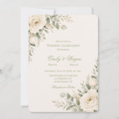 Invitation Mariage Crème et Vert Sauge avec Feuillage (Devant)