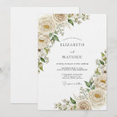 Invitation Mariage Crème Éthérée Fleurie (Devant / Derrière)