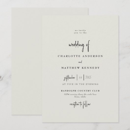 Invitation Mariage Crème Fidèle Pour Toujours (Devant / Derrière)