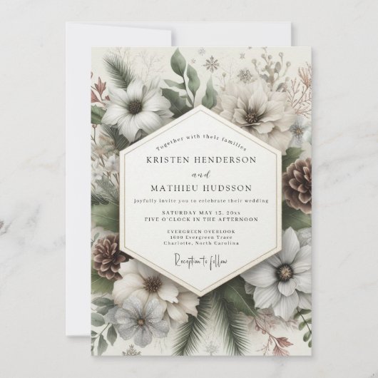 Invitation Mariage Crème Fleur d'Hiver (Devant)