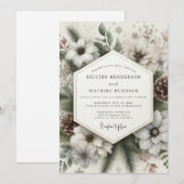 Invitation Mariage Crème Fleur d'Hiver (Devant / Derrière)