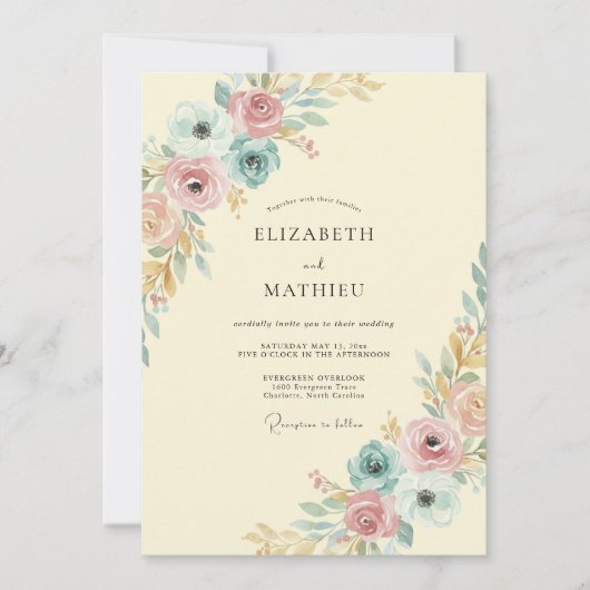Invitation Mariage Crème Fleur d'Or (Devant)