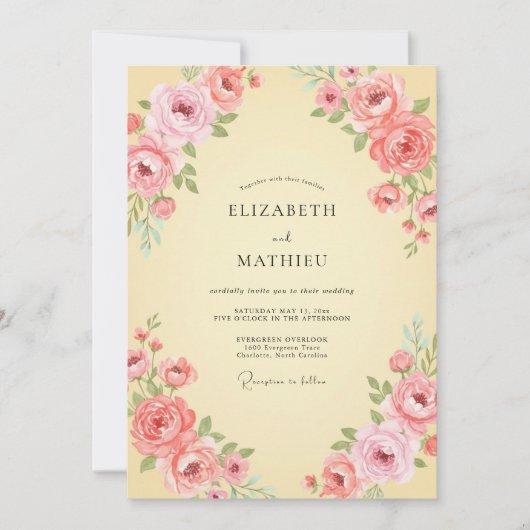 Invitation Mariage Crème Fleur Poussiéreuse Rose (Devant)