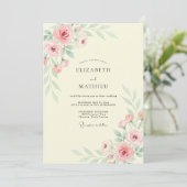 Invitation Mariage Crème Fleur Rose (Debout devant)