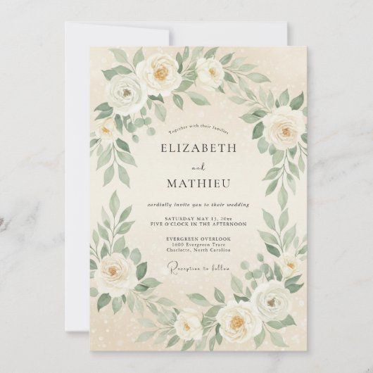 Invitation Mariage Crème Fleur Verdoyante (Devant)
