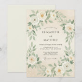 Invitation Mariage Crème Fleur Verdoyante (Devant / Derrière)